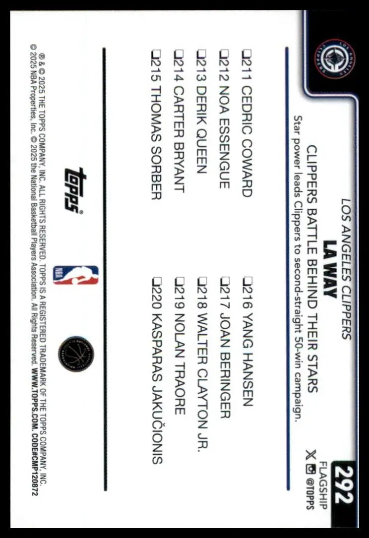 2025-26 Topps LA Way #292 Los Angeles Clippers Basketball Card NBA Sports - Basketball Card Single