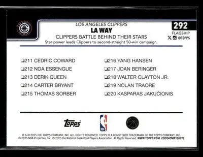 2025-26 Topps LA Way: Clippers Battle Behind Their Stars #292 Clippers - Basketball Card Single