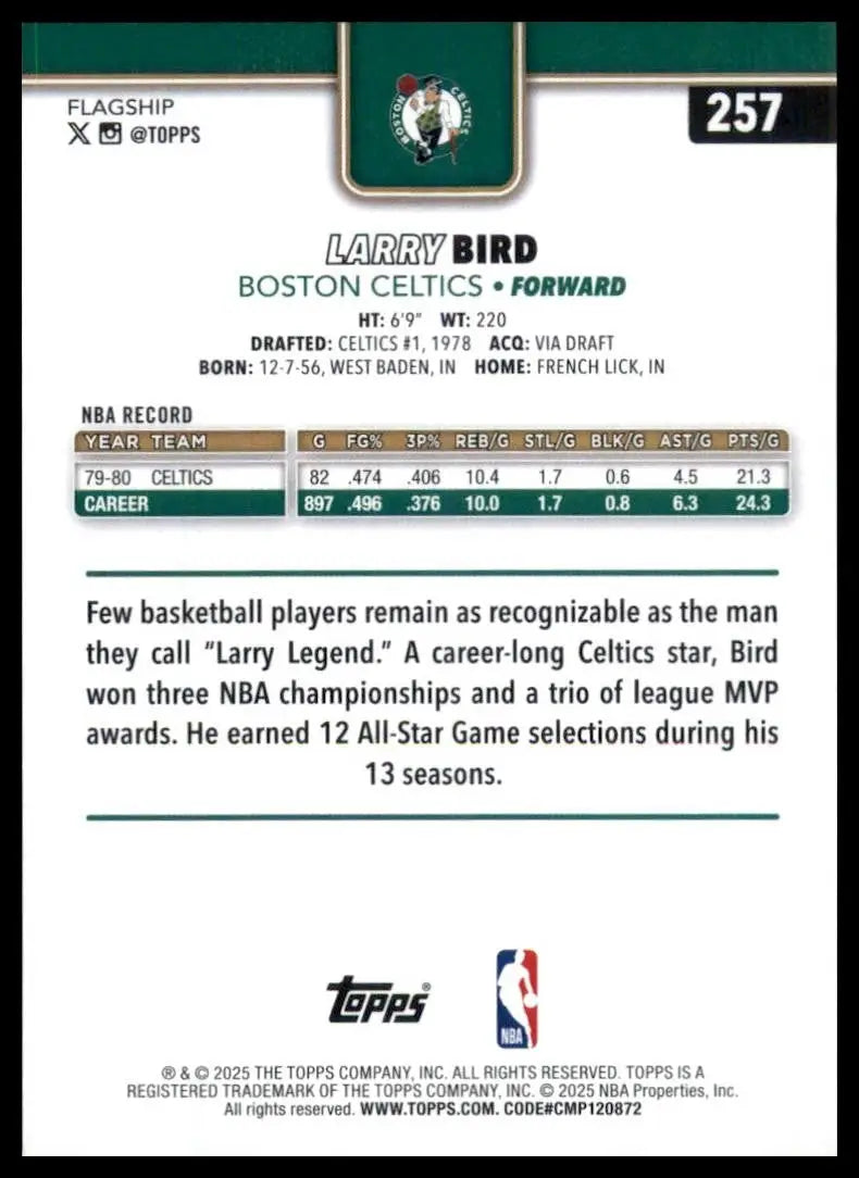 2025-26 Topps Larry Bird #257 Boston Celtics Basketball Card NBA Sports - Basketball Card Single