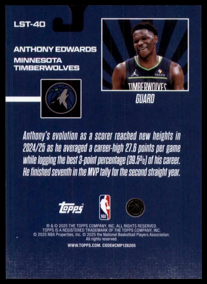 2025-26 Topps Limited Stock Legends Anthony Edwards #LST-40 Timberwolves Card - Basketball Card Single