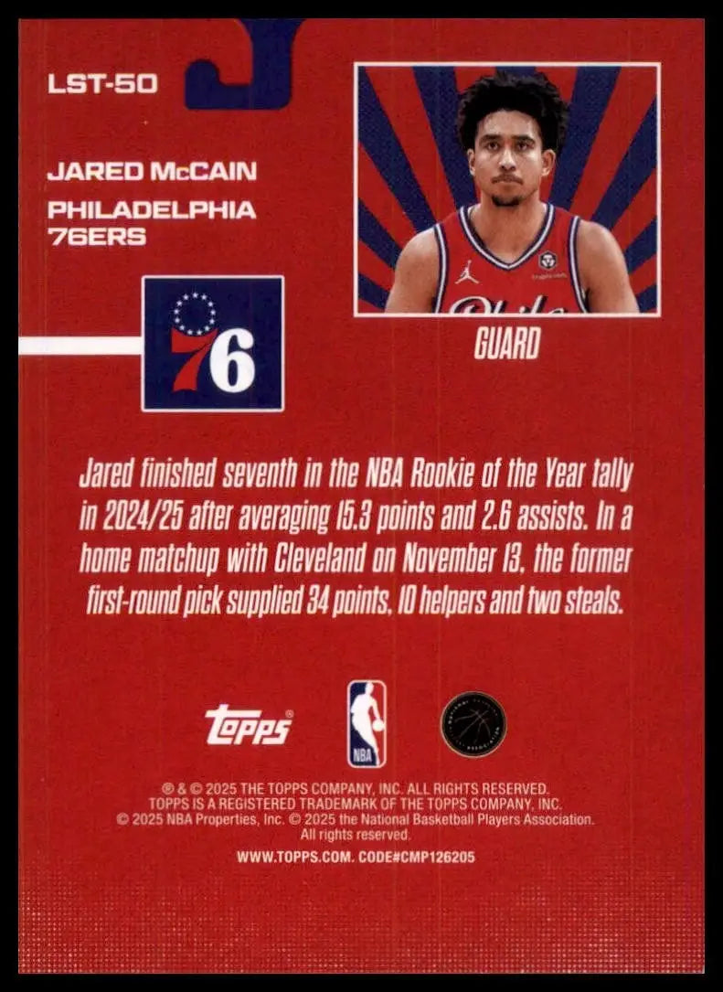 2025-26 Topps Limited Stock Legends Jared McCain #LST-50 Philadelphia 76ers Card