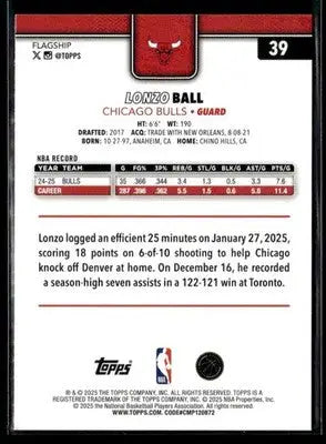 2025-26 Topps Lonzo Ball #39 Base Chicago Bulls