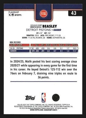 2025-26 Topps Malik Beasley #43 Detroit Pistons