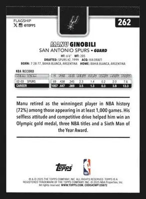 2025-26 Topps Manu Ginobili #262 San Antonio Spurs HOF - Basketball Card Single