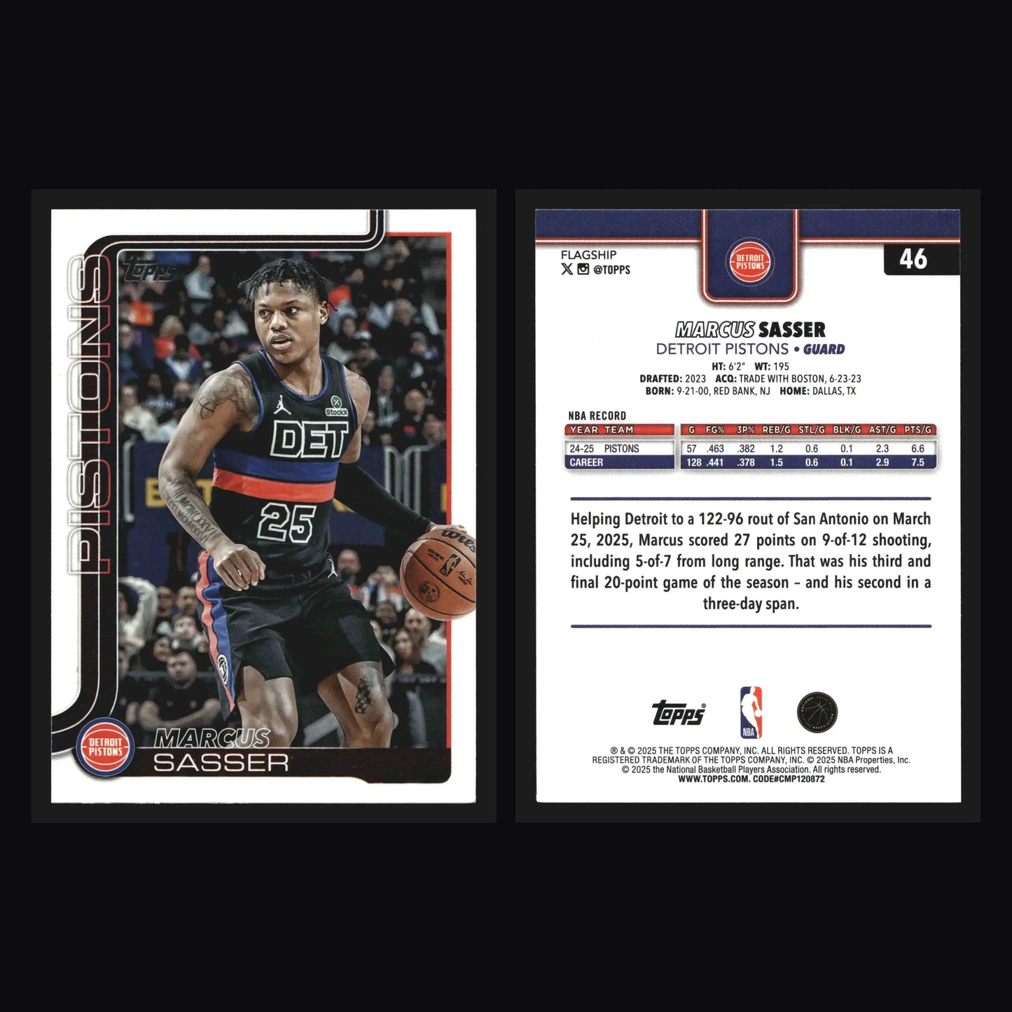 2025-26 Topps Marcus Sasser #46 Detroit Pistons