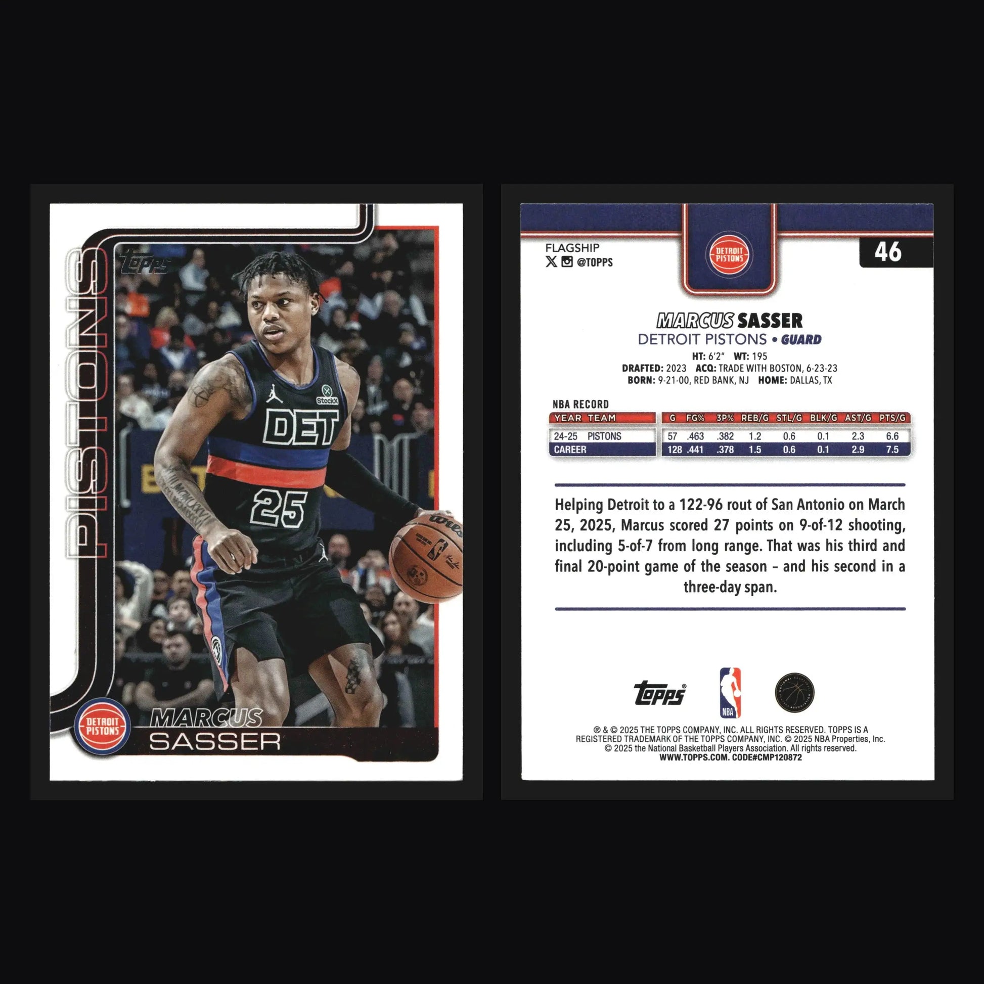 2025-26 Topps Marcus Sasser #46 Detroit Pistons