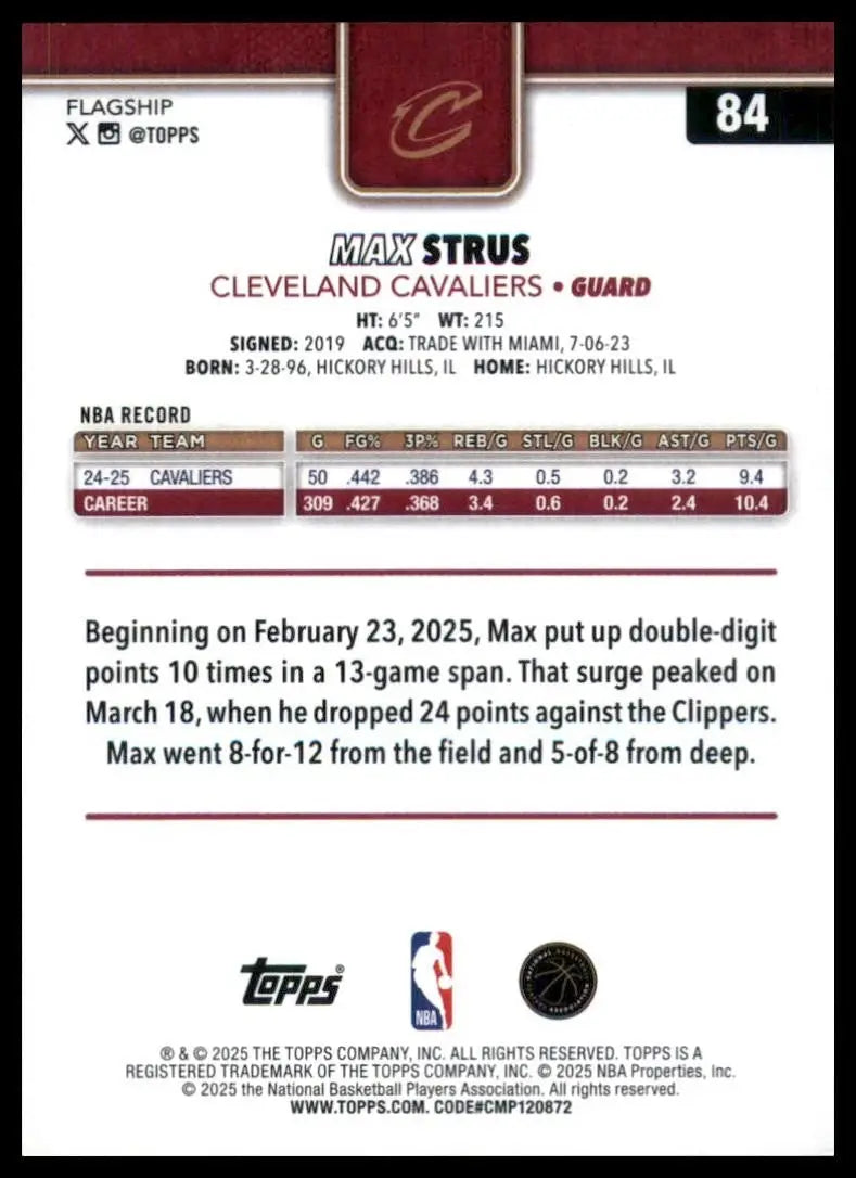 2025-26 Topps Max Strus #84 Cleveland Cavaliers Basketball Card NBA Sports - Basketball Card Single