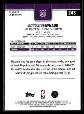 2025-26 Topps Maxime Raynaud #243 RC Sacramento Kings