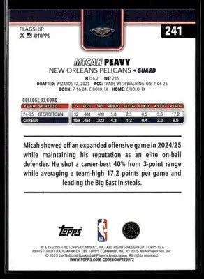 2025-26 Topps Micah Peavy #241 RC New Orleans Pelicans