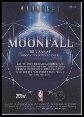 2025-26 Topps Midnight Ben Saraf #MF-28 Moonfall Brooklyn Nets - Basketball Card Single