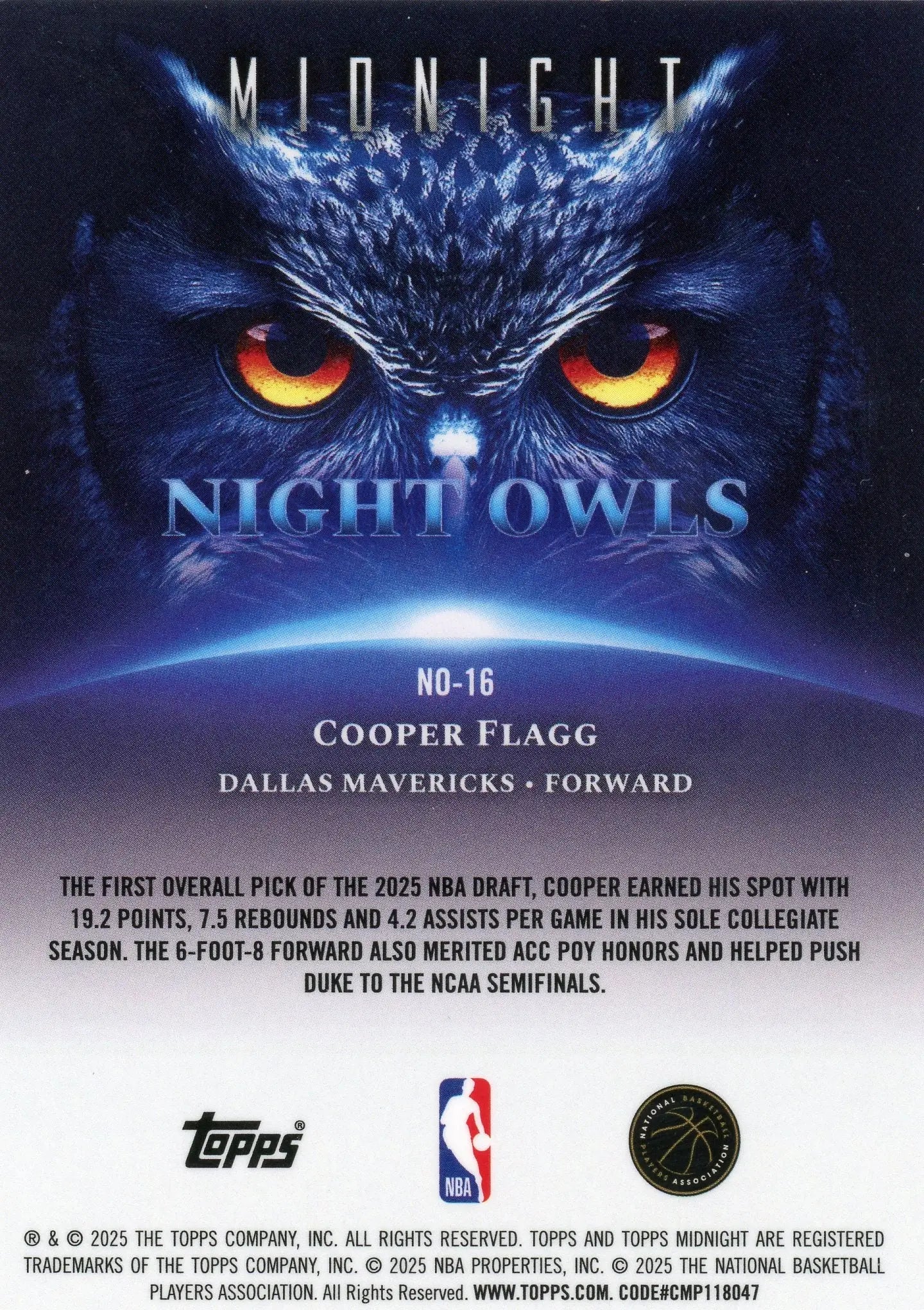 2025-26 Topps Midnight Cooper Flagg #NO-16 Night Owls Morning /149 RC - Basketball Card Single