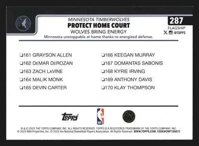 2025-26 Topps Minnesota Timberwolves #287 Protect Home Court A. Edwards - Basketball Card Single