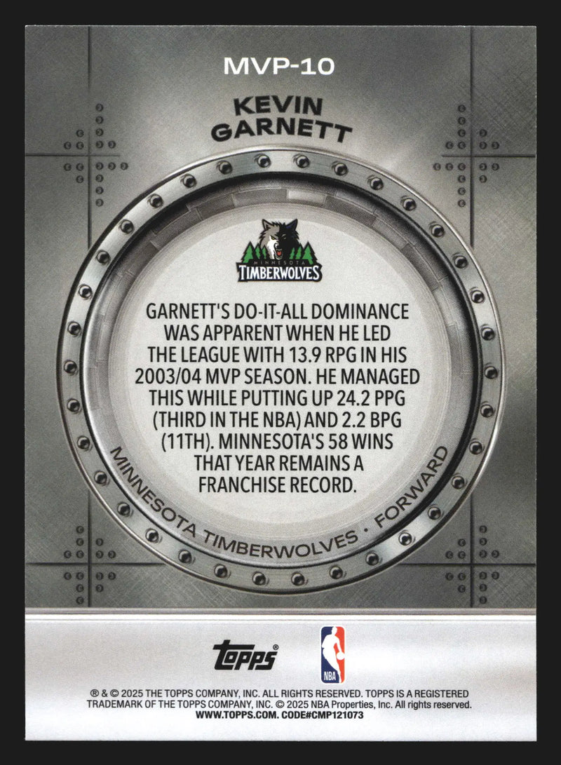 2025-26 Topps MVP Vault Kevin Garnett #MVP-10 Timberwolves HOF - Basketball Card Single