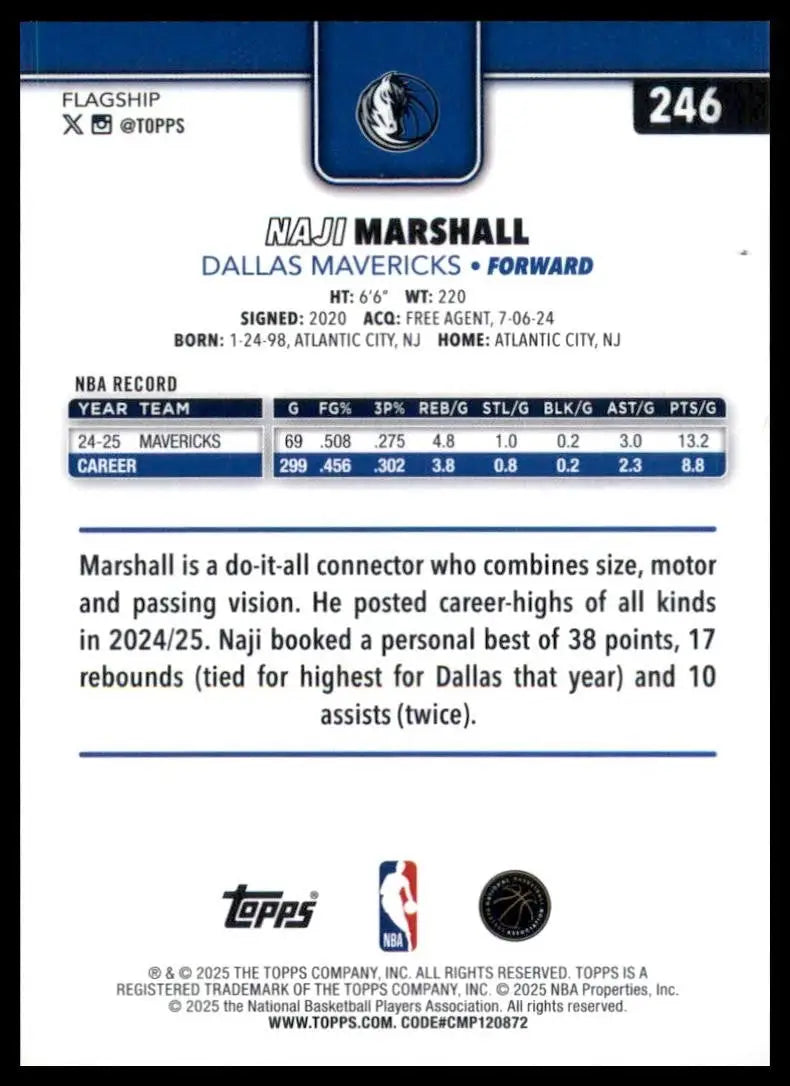 2025-26 Topps Naji Marshall #246 Dallas Mavericks Basketball Card NBA Sports - Basketball Card Single