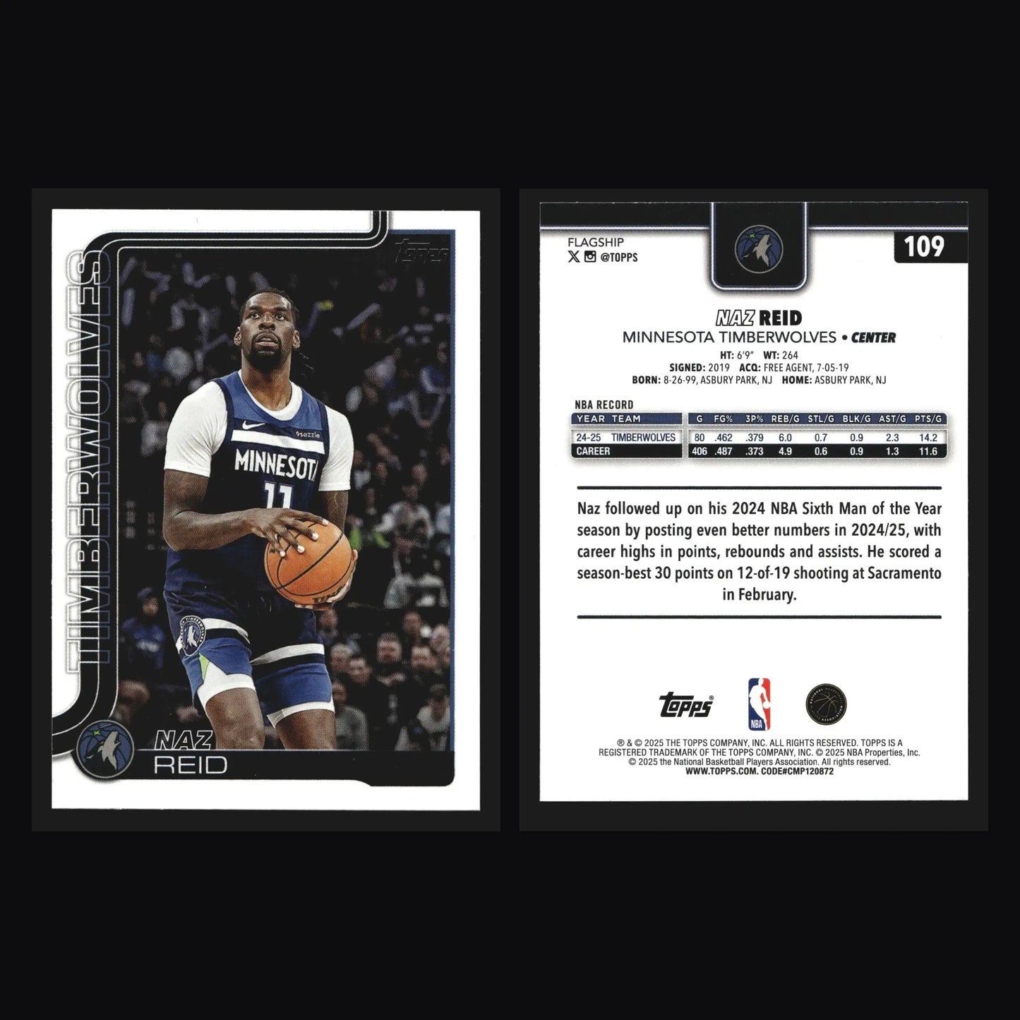 2025-26 Topps Naz Reid #109 Minnesota Timberwolves - Basketball Card Single