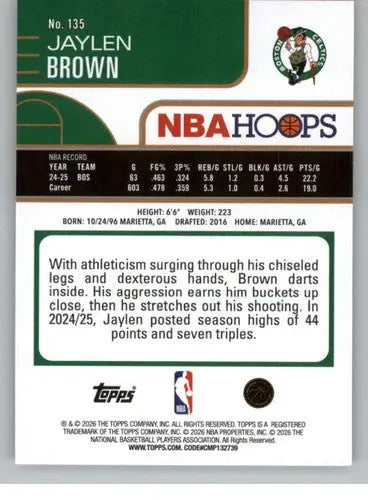 2025-26 Topps NBA Hoops #135 Jaylen Brown NM Near Mint Celtics ID:83202