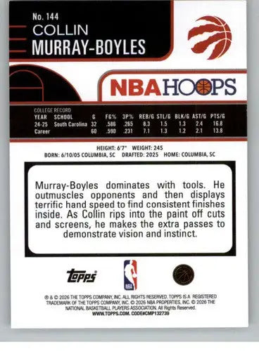 2025-26 Topps NBA Hoops #144 Collin Murray-Boyles NM Near Mint RC Rooki ID:83206 - Basketball Card Single