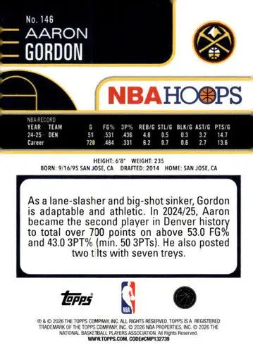 2025-26 Topps NBA Hoops #146 Aaron Gordon NM Near Mint Nuggets ID:83207