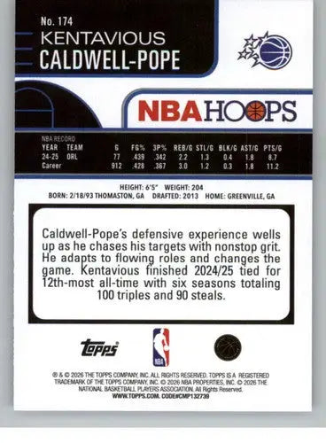 2025-26 Topps NBA Hoops #174 Kentavious Caldwell-Pope NM Near Mint Magi ID:83212