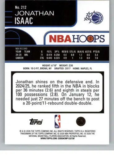 2025-26 Topps NBA Hoops #212 Jonathan Isaac NM Near Mint Magic ID:83220