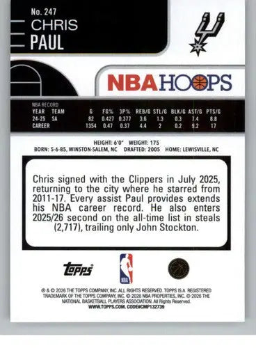 2025-26 Topps NBA Hoops #247 Chris Paul NM Near Mint Spurs ID:83232