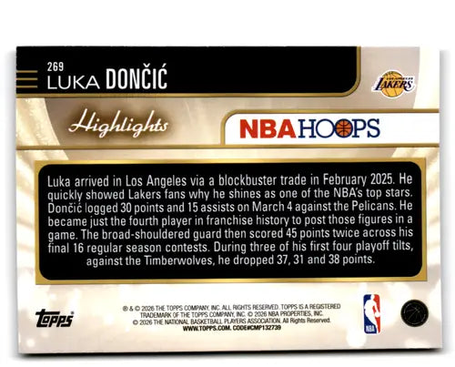 2025-26 Topps NBA Hoops #269 Luka Doncic NM Near Mint Lakers Highlight ID:83236 - Basketball Card Single