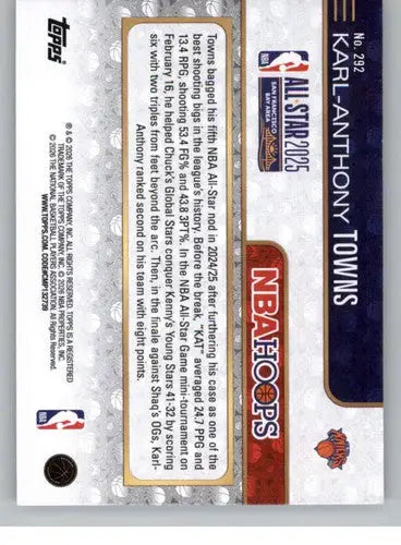 2025-26 Topps NBA Hoops #292 Karl-Anthony Towns NM Near Mint Knicks All ID:83242