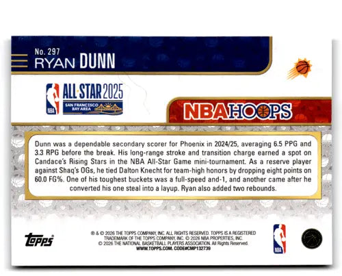 2025-26 Topps NBA Hoops #297 Ryan Dunn NM Near Mint Suns All Star ID:83243 - Basketball Card Single