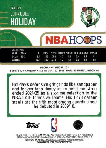 2025-26 Topps NBA Hoops #39 Jrue Holiday NM Near Mint Celtics ID:83168