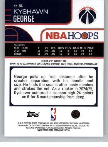 2025-26 Topps NBA Hoops #56 Kyshawn George NM Near Mint Wizards ID:83174