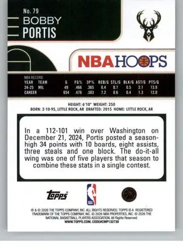 2025-26 Topps NBA Hoops #79 Bobby Portis NM Near Mint Bucks ID:83179 - Basketball Card Single