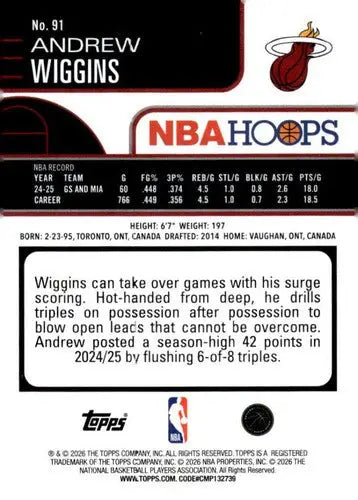 2025-26 Topps NBA Hoops #91 Andrew Wiggins NM Near Mint Heat ID:83185