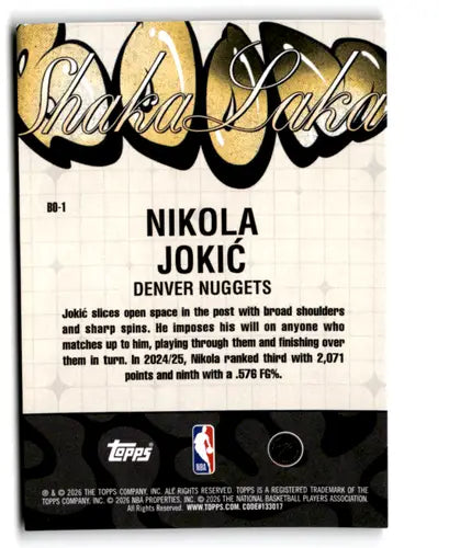 2025-26 Topps NBA Hoops Boom Shaka Laka #BO-1 Nikola Jokic NM Near Mint ID:83142