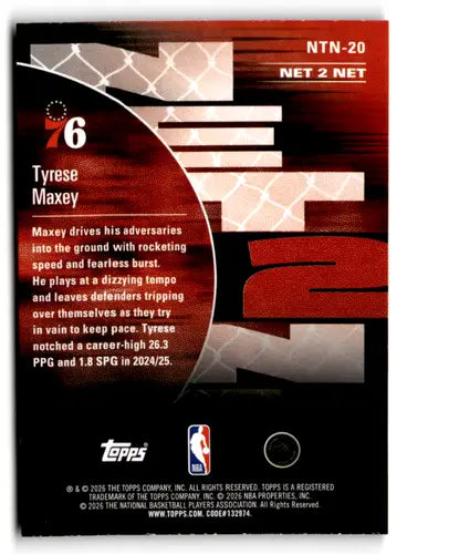 2025-26 Topps NBA Hoops Net 2 Net #NTN-20 Tyrese Maxey NM Near Mint 76e ID:83145
