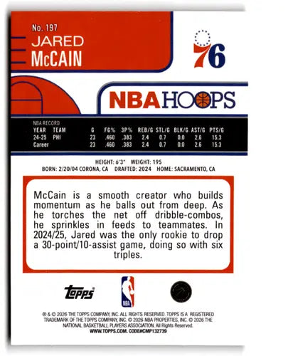 2025-26 Topps NBA Hoops Orange Hoops #197 Jared McCain NM Near Mint 76e ID:83155