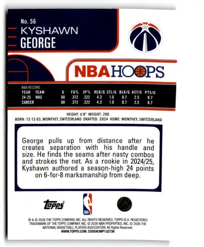 2025-26 Topps NBA Hoops Orange Hoops #56 Kyshawn George NM Near Mint Wi ID:83152