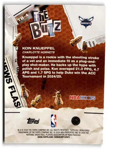 2025-26 Topps NBA Hoops The Buzz Orange Hoops #TB-4 Kon Knueppel NM Nea ID:83147