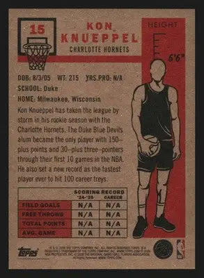 2025-26 Topps NBA Living Set #15 Kon Knueppel Charlotte Hornets RC - Basketball Card Single