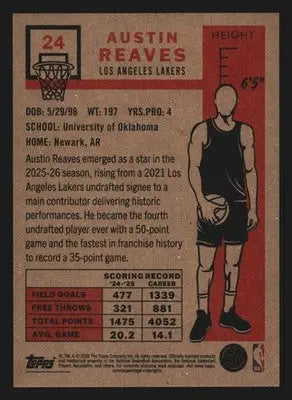 2025-26 Topps NBA Living Set #24 Austin Reaves Los Angeles Lakers - Basketball Card Single