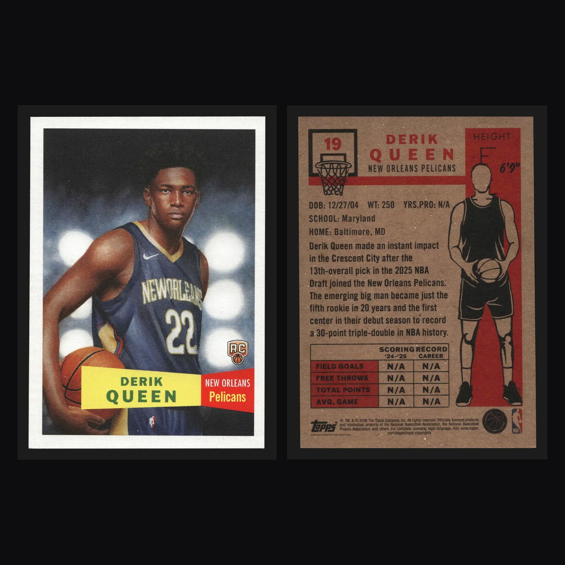 2025-26 Topps NBA Living Set Derik Queen #19 New Orleans Pelicans RC