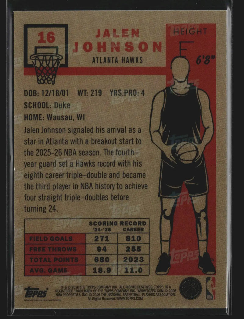 2025-26 Topps NBA Living Set Jalen Johnson Chrome Refractor SSP #16 Hawks - Basketball Card Single