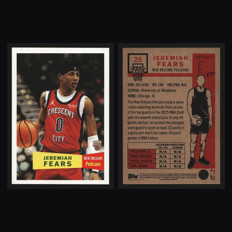 2025-26 Topps NBA Living Set Jeremiah Fears #25 New Orleans Pelicans RC