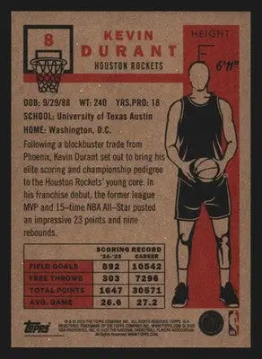 2025-26 Topps NBA Living Set Kevin Durant #8 Houston Rockets 1957-58 Design - Basketball Card Single