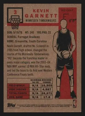 2025-26 Topps NBA Living Set Kevin Garnett #3 Timberwolves HOF - Basketball Card Single