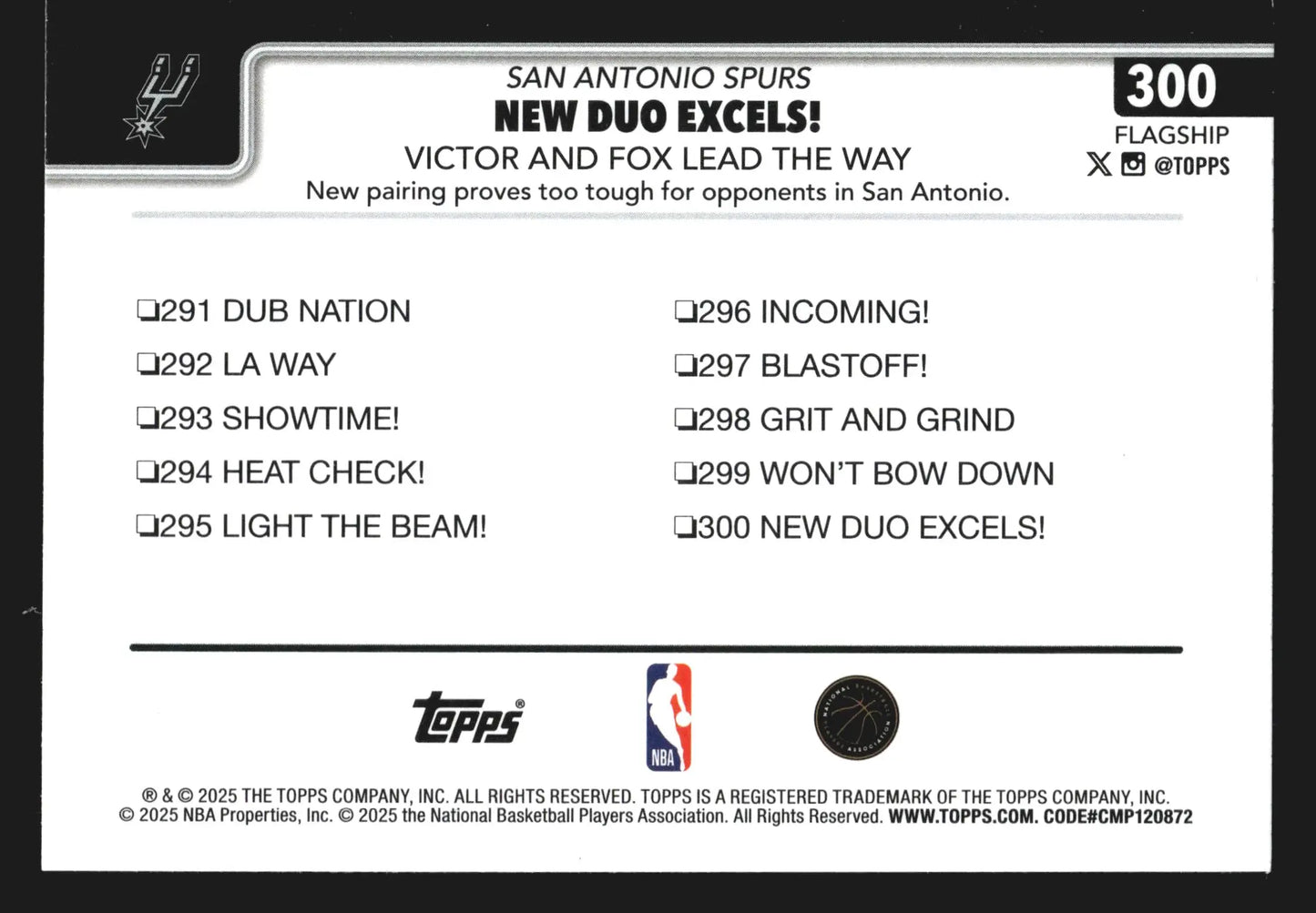 2025-26 Topps New Duo Excels #300 Sandglitter Wembanyama De’Aaron Fox Spurs - Basketball Card Single
