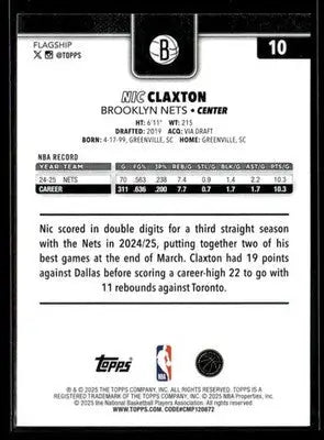2025-26 Topps Nic Claxton #10 Brooklyn Nets