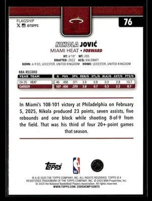 2025-26 Topps Nikola Jović #76 Base Miami Heat