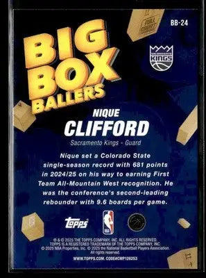 2025-26 Topps Nique Clifford #BB-24 Big Box Ballers Sacramento Kings