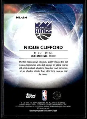 2025-26 Topps #NL-24 Nique Clifford No Limit RC Sacramento Kings - Basketball Card Single
