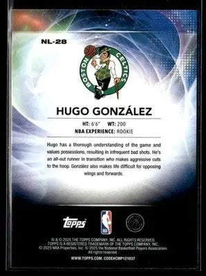 2025-26 Topps #NL-28 Hugo Gonzalez No Limit RC Boston Celtics - Basketball Card Single